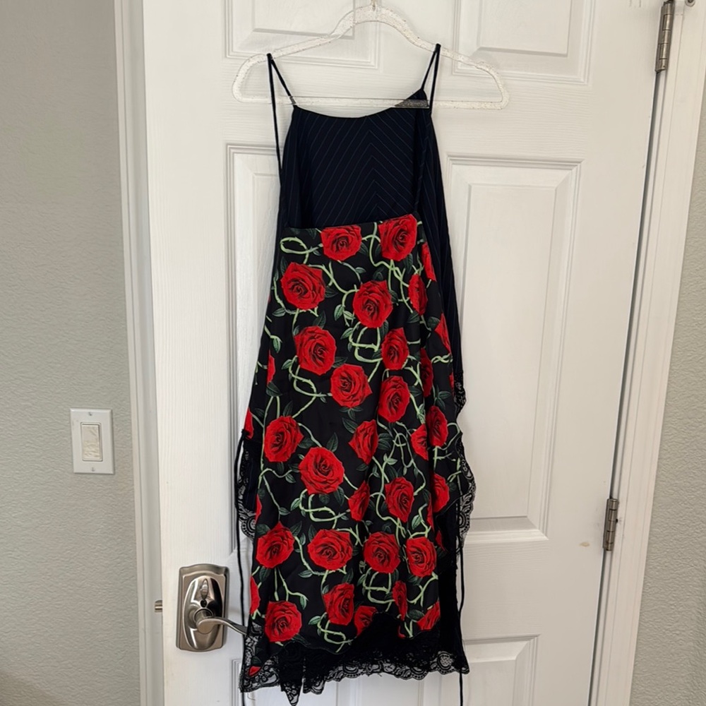 Vintage alexander wang Reversible Dress – Black Twill Pattern & Red Rose Print